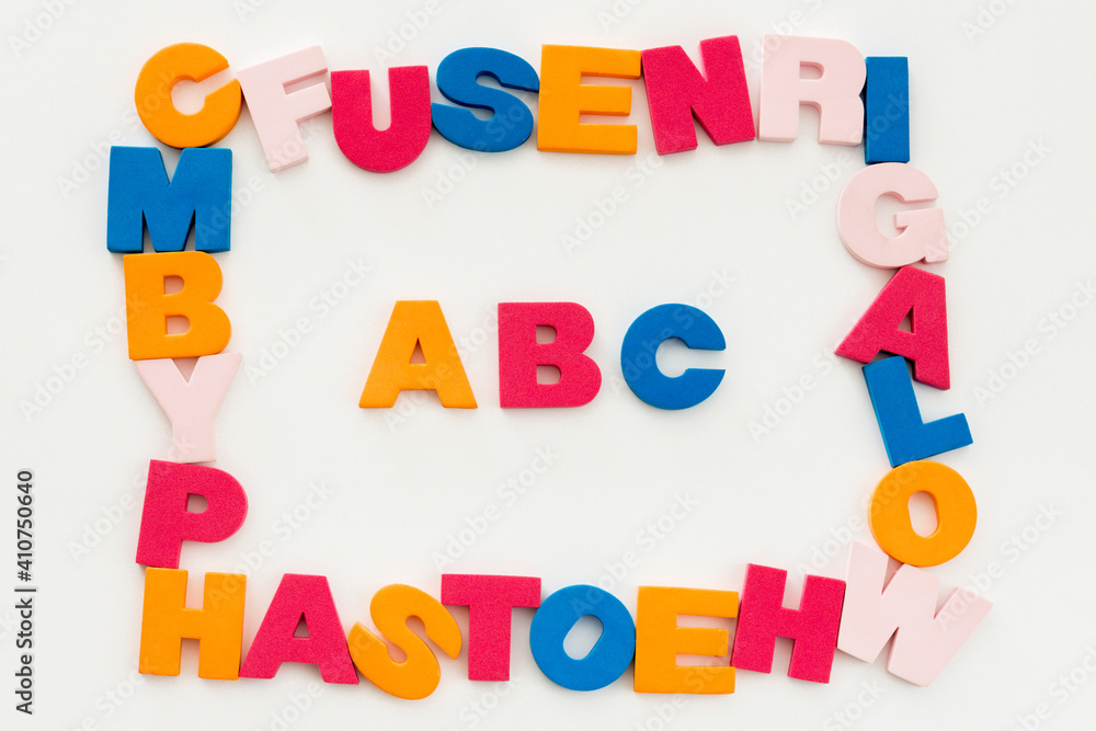 Word made up of multicolored letters. Abc