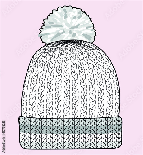 knitted beanie. knitted beanie. kids winter accessories. Children fashion flat sketch