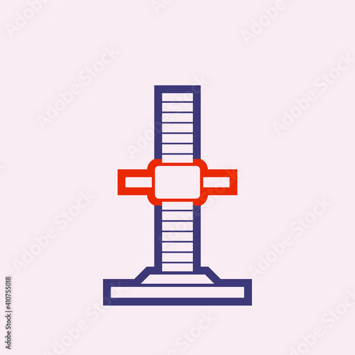 Base jack or plate vector icon. Item is a construction equipment part of scaffold and formwork. Consist of adjustable screw and base plate. Use for support of scaffold frame, load bearing of bracing.