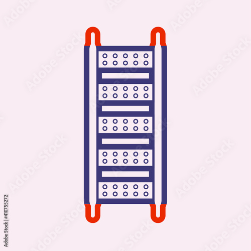 Steel stair or ladder vector icon. Part of scaffolding stairway rolling tower or staircase with ringlock system. Safety equipment tool use to climbing, working on high building in construction site. 