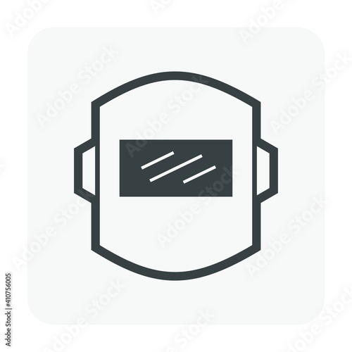 Welding mask or welder mask icon. That is personal protective equipment (PPE) for mechanic, welder. Designed to cover entire welder's face to protect from injury and infection i.e. facial burn etc.