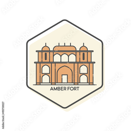 Amber Fort - Jaipur, India Lineal Color Icon. Landmark Buildings Icon Vector Illustration Concept.