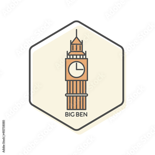 Big Ben - London, England Lineal Icon. Landmark Buildings Icon Vector Illustration Concept.