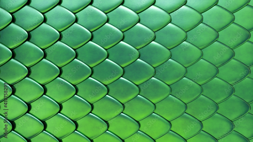 Snake or dragon green skin with scales. Fantasy texture. 3D rendered background. Snake or dragon green skin with scales. Fantasy texture. 3D rendered background.