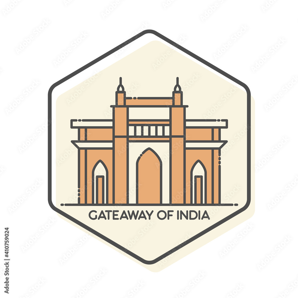 Gateway of India - Mumbai, India Lineal Icon. Landmark Buildings Icon Vector Illustration Concept.