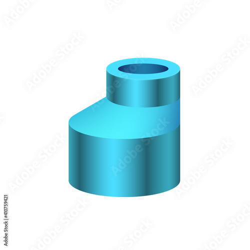 PVC plastic pipe fittings or coupling vector icon. Reducer or increaser type. Part for connection or installation pipe in pipeline system for plumbing, irrigation, drainage, sewage and water supply.