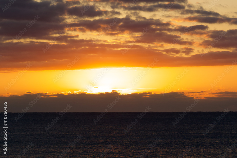 Sun rising over the Pacific ocean in springtime. Close to Tokyo in a place called Chiba. It's very beautiful