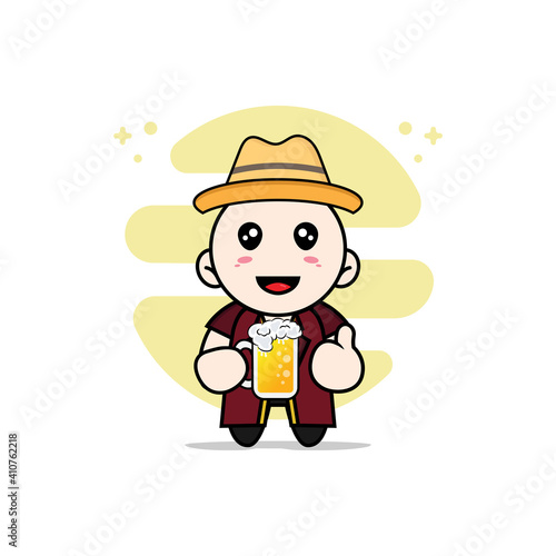Cute lawyer character holding a glass of beer.