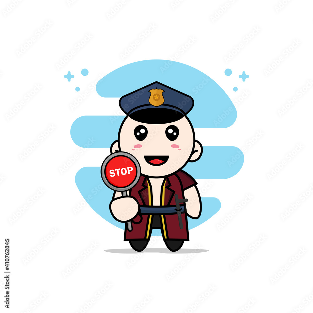 Cute lawyer character wearing police costume.