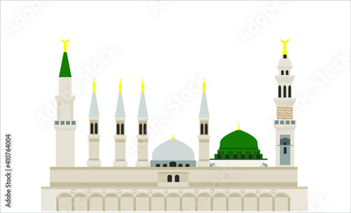 A vector of Masjid Nabawi or Prophet Muhammad Mosque on white background. Can use for any Muslim holiday and celebration