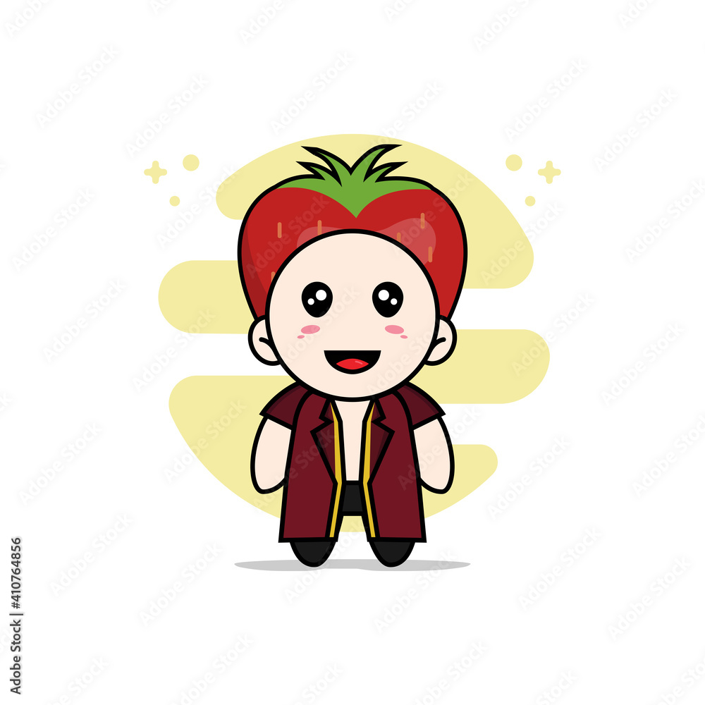 Cute lawyer character wearing strawberry costume. Cute lawyer character wearing strawberry costume.