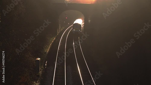 A train drives past under a bridge near Chester station in Cheshire