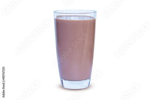 Fresh chocolate drink milk glass isolated on white background. Clipping path.