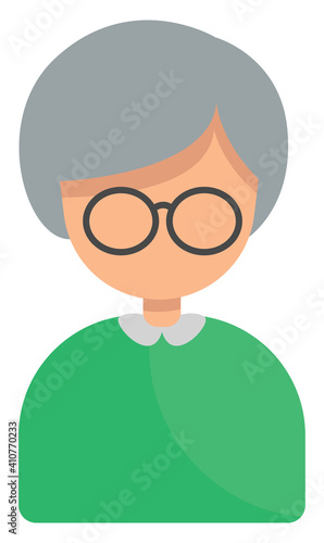 Older woman with glasses, illustration, vector on white background.
