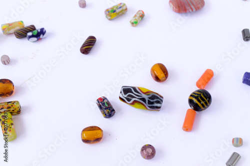 Bracelets and necklaces made of colorful beads photo