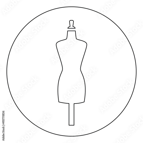 White sewing mannequin in a white circle, illustration, vector on white background.