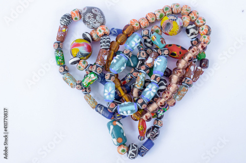 Bracelets and necklaces made of colorful beads photo