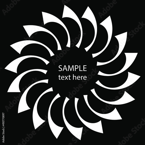 White radial abstract shape. Geometric art. Design element for round logo, prints, blackout tattoo, sign, symbol, abstract background, template and textile pattern