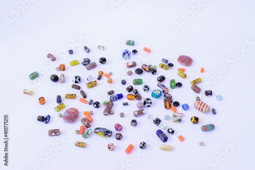 Bracelets and necklaces made of colorful beads photo