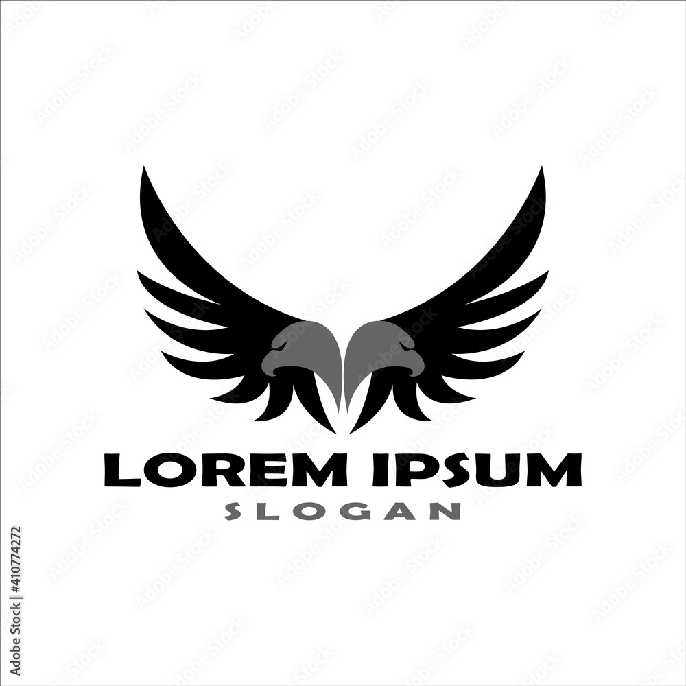 Silhouette Flying Eagle with Twin Head Vector Icon Logo Inspiration Silhouette Flying Eagle with Twin Head Vector Icon Logo Inspiration