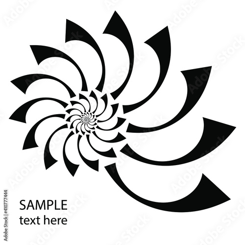 Black spiral abstract shape. Geometric art. Design element for logo, prints, tattoo, sign, symbol, abstract background, template and textile pattern