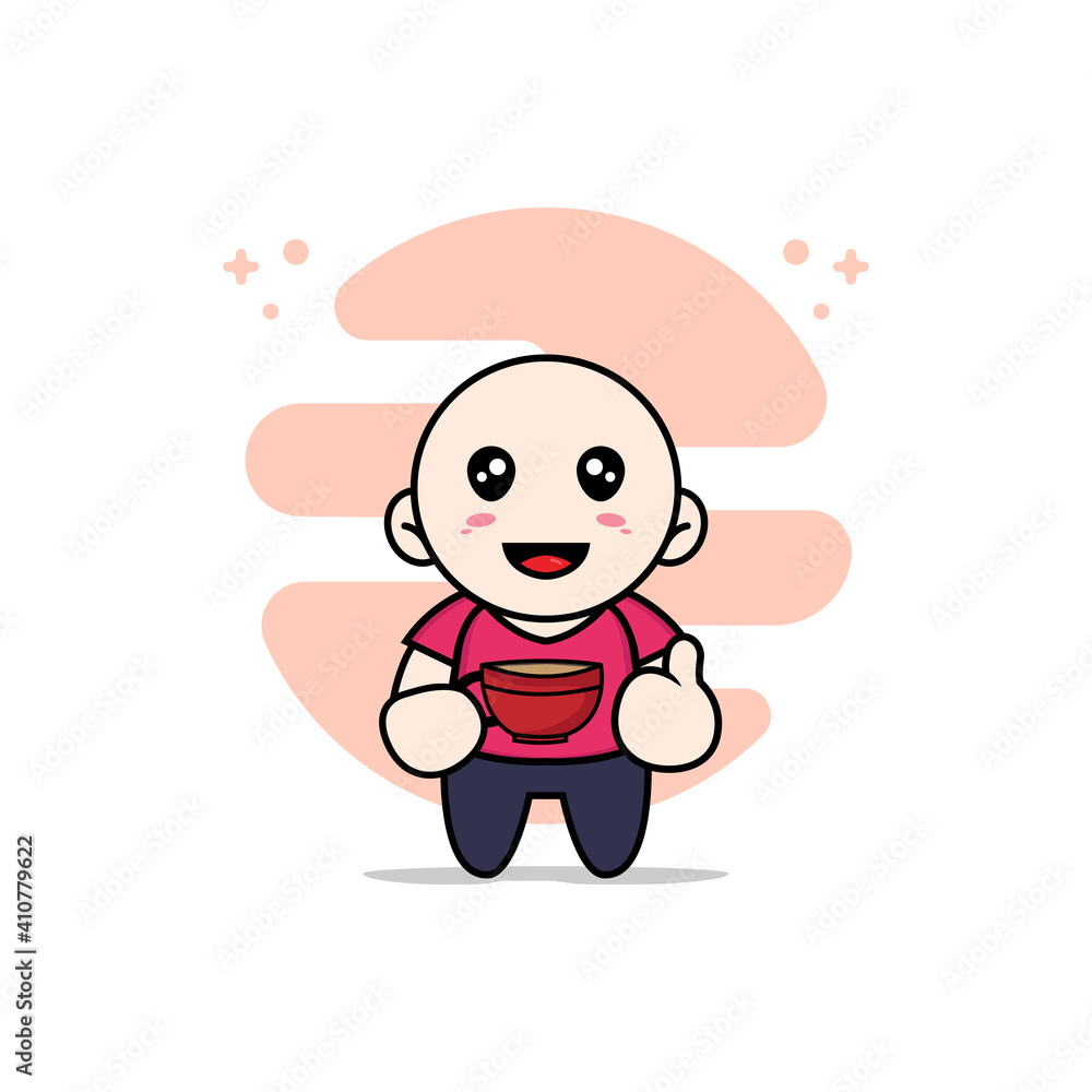 Cute kids character holding a cup of coffee. Cute kids character holding a cup of coffee.