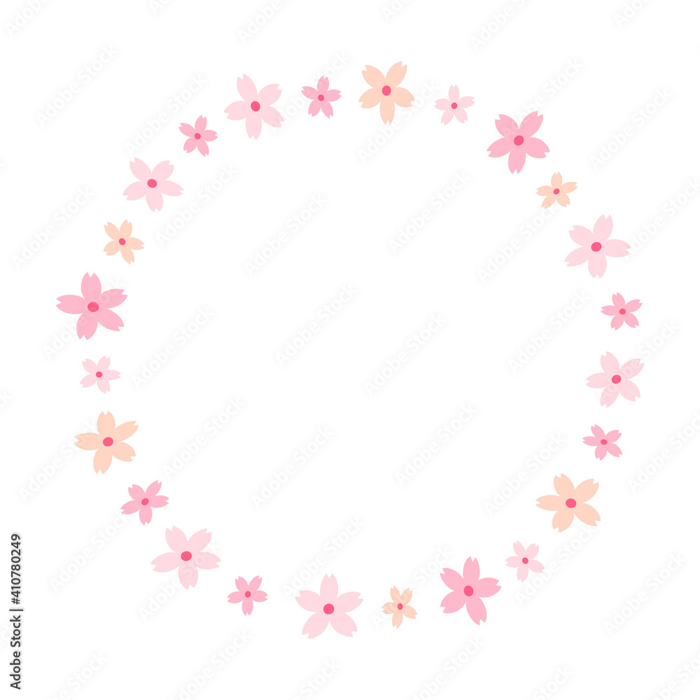 Cherry blossom flowers round frame template on white background.