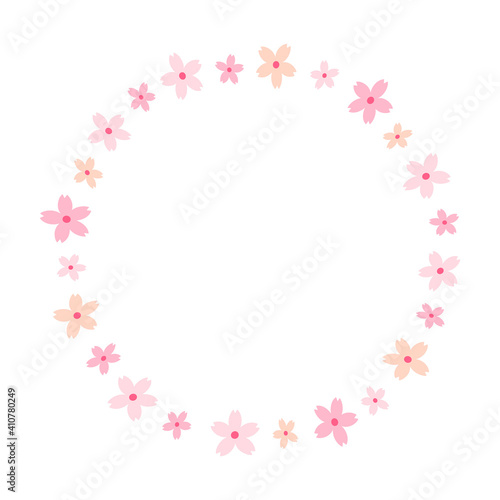 Cherry blossom flowers round frame template on white background.