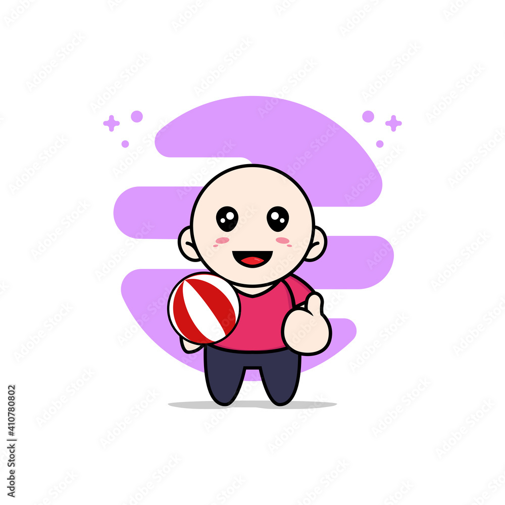 Cute kids character holding a ball.