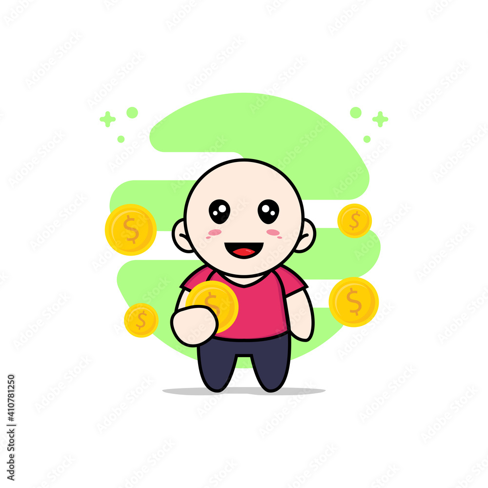 Cute kids character holding a coin. Cute kids character holding a coin.