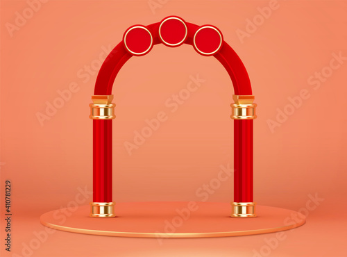 3d red arch with round base