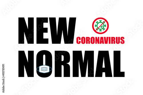 New normal concept word and world globe background banner. Vector Illustration.