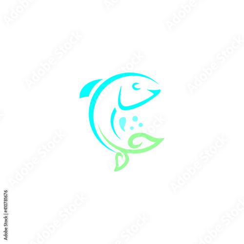 vector illustration fish and leaves, logo for aquaponics.