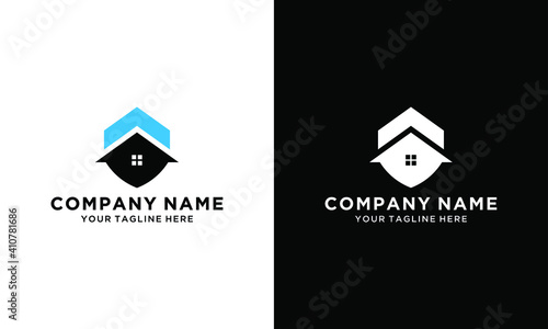 Home Protect logo design template. Vector shield and house logotype illustration. Graphic home security icon label. Modern building alarm symbol. Security sign badge isolated on white background