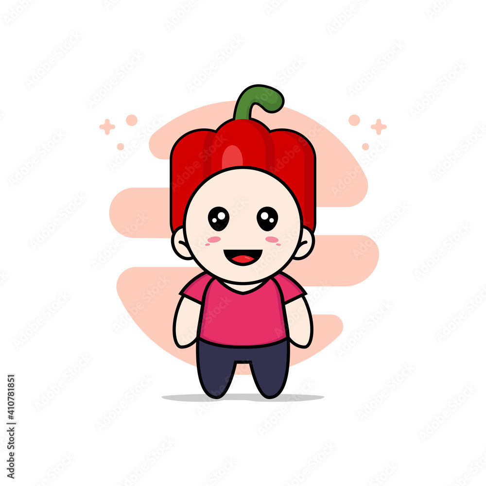 Cute kids character wearing Red paprika costume.