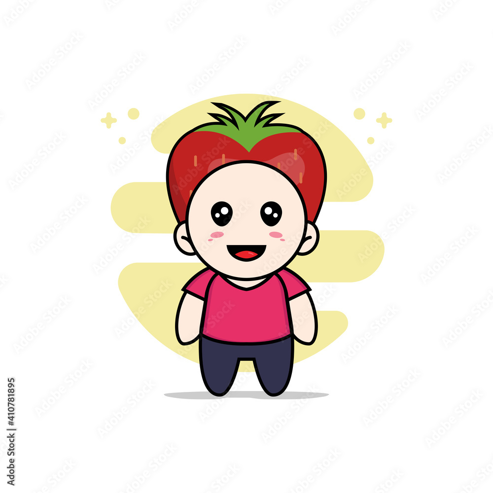 Cute kids character wearing strawberry costume. Cute kids character wearing strawberry costume.