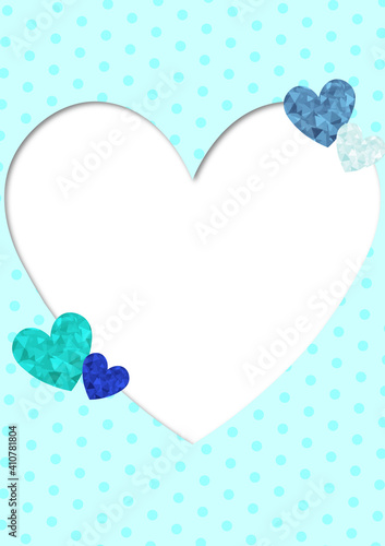 青　ホワイトデー　父の日　キラキラ　ハート　フレーム　カード　縦