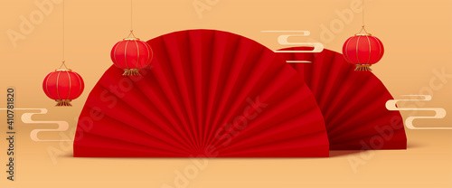 3d CNY paper fan background