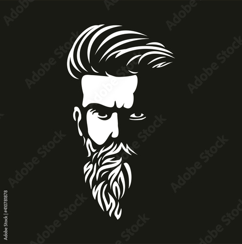 Vector black and white of hipster man logo. 
Silhouette of hipster guy in profile for barber shop. 
Elements for logo and tattoo in hipster style