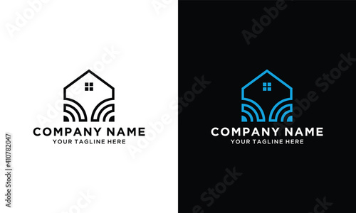 smart home house signal wifi wireless logo design vector template on a black and white background.