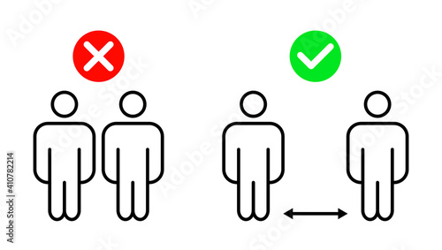 Right and wrong social distancing icon vector, illustration logo template in trendy style. Suitable for many purposes.