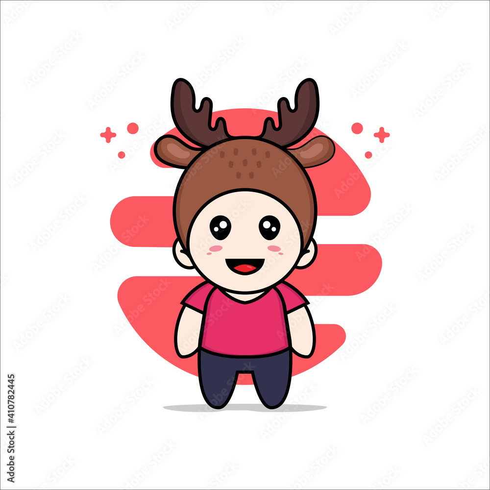 Cute kids character wearing deer costume. Cute kids character wearing deer costume.