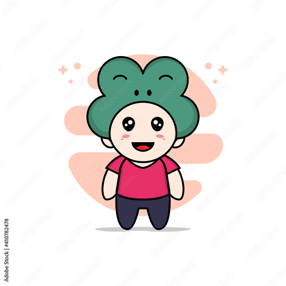 Fototapeta premium Cute kids character wearing frog costume.