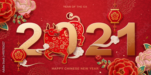 2021 paperart year of the ox banner