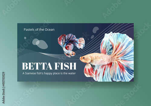 Twister template with Siames fighting fish concept design for social media and community watercolor vector illustration