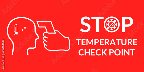 Fever check vector line illustration. Body temperature check required sign during Covid-19 Outbreak.