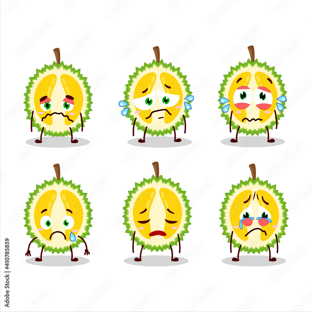 Slice of durian cartoon character with sad expression