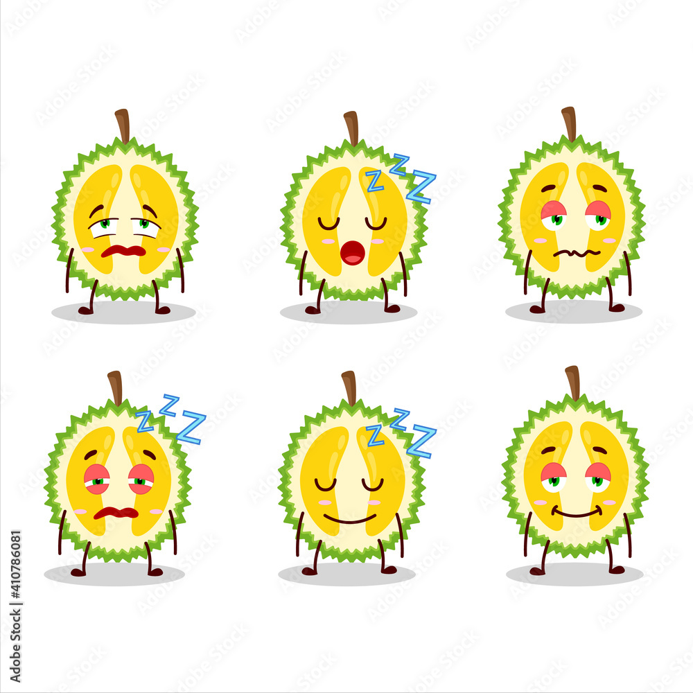 Cartoon character of slice of durian with sleepy expression