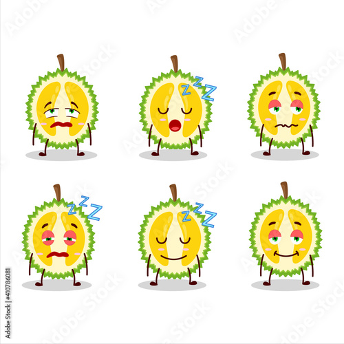 Cartoon character of slice of durian with sleepy expression