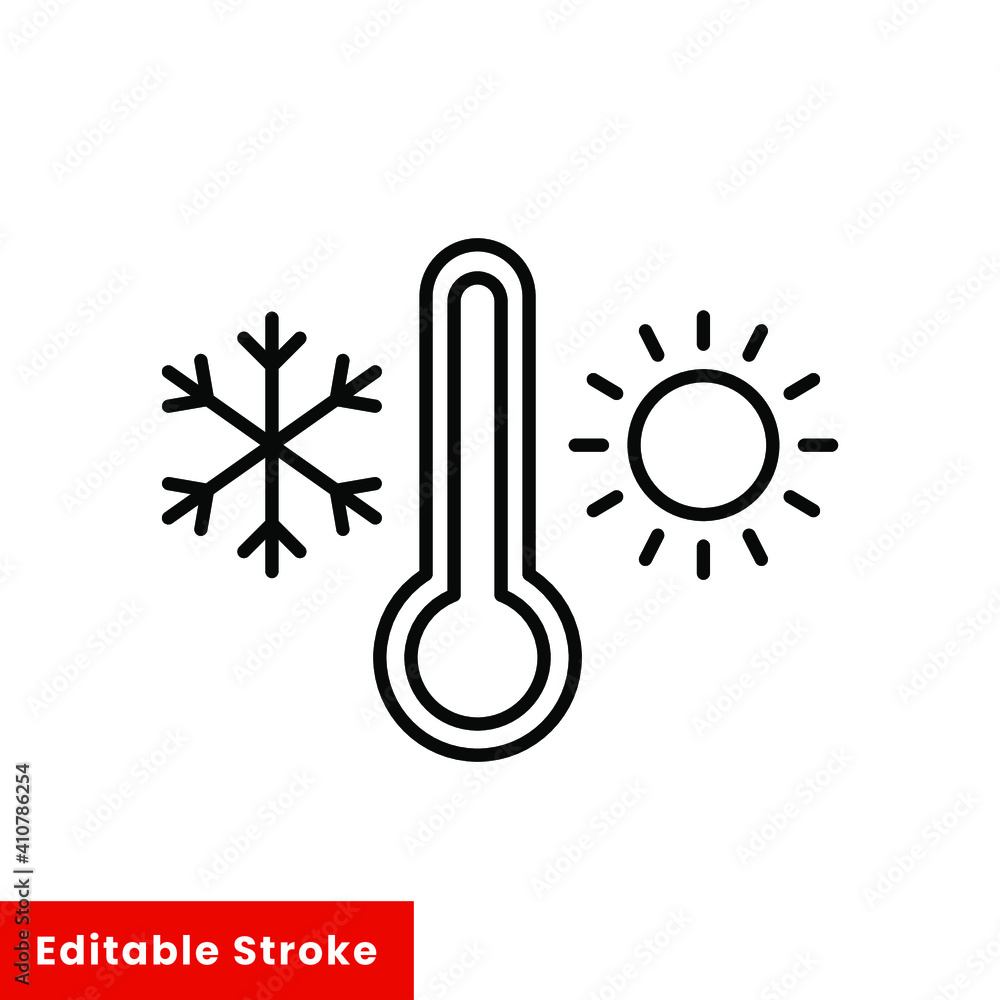 Weather temperature thermometer line icon. Outline style sign for web and app. Thermometer with cold and hot symbol. Vector illustration on white background. Editable stroke EPS 10 Weather temperature thermometer line icon. Outline style sign for web and app. Thermometer with cold and hot symbol. Vector illustration on white background. Editable stroke EPS 10